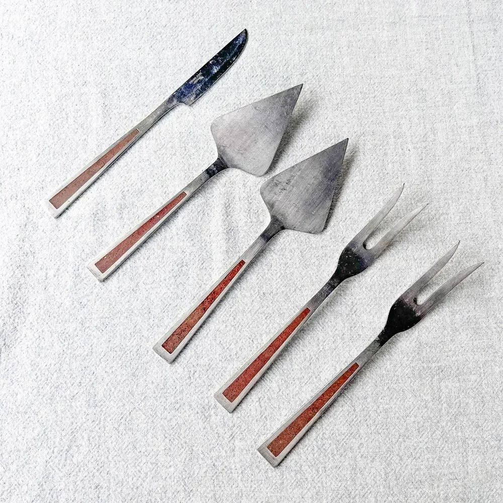 Vintage 1960s Otagiri Serving Forks, Servers & Knife Set - Lot of 5 - MCM